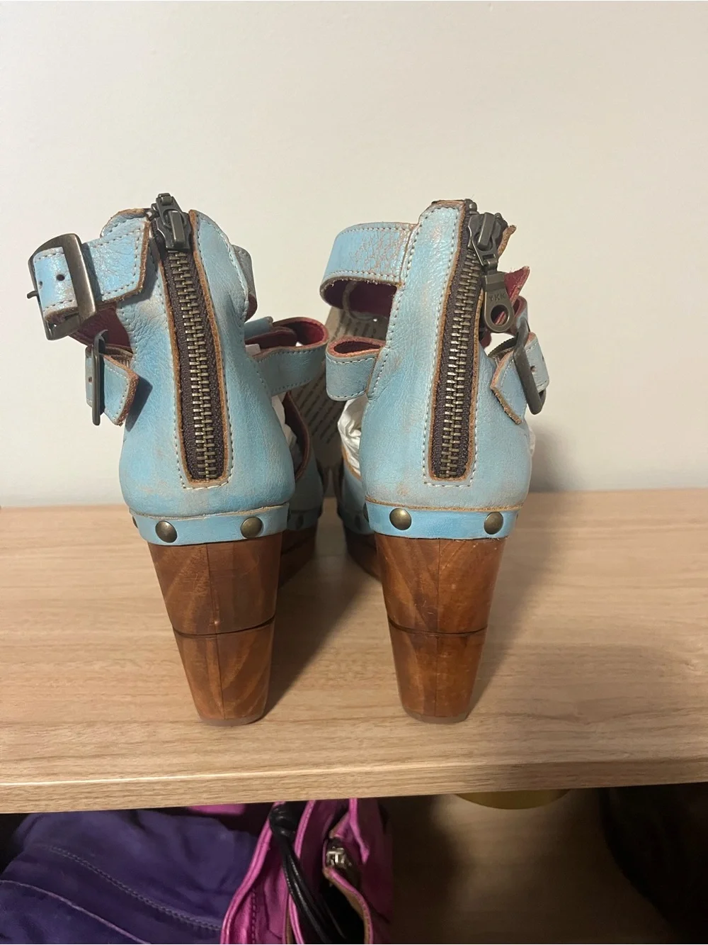 BED|STU Sky Blue Leather Platform Sandals with Ankle Strap - Picture 4 of 7
